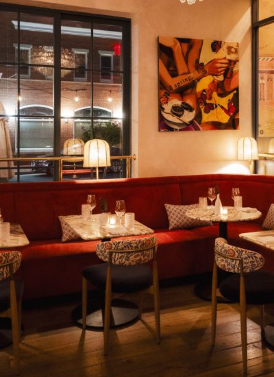 Interior dining room at 2 Spring restaurant in Oyster Bay, Long Island